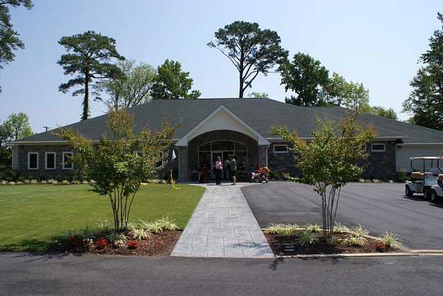 A view of the clubhouse at Stumpy Lake Golf Course