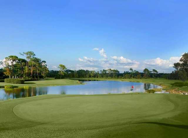 A view of green with water coming into play at Naples Grande Golf Club