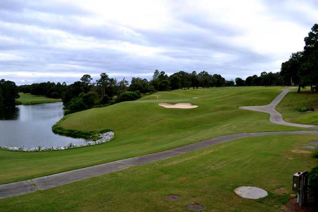 A view of green protected by bunker at Rocky Bayou Country Club.