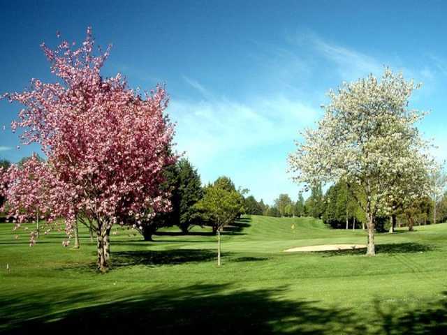 A spring view of the 18th hole at The Hirsel Golf Club.