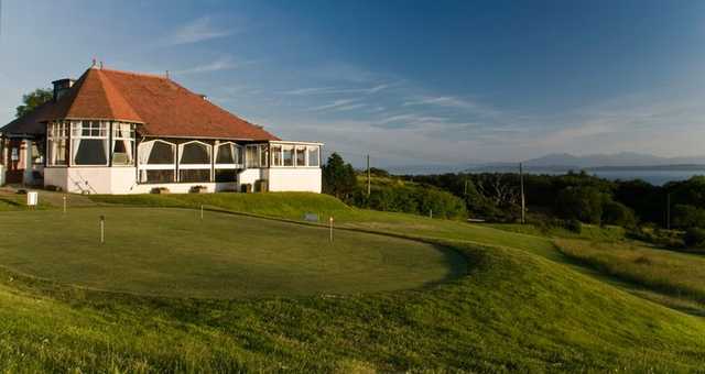 A view of the clubhouse with putting green in foreground at Skelmorlie Golf Club
