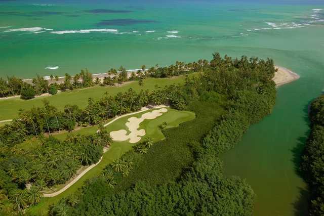 Aerial view of the 15th hole at Bahia Beach Resort & Golf Club