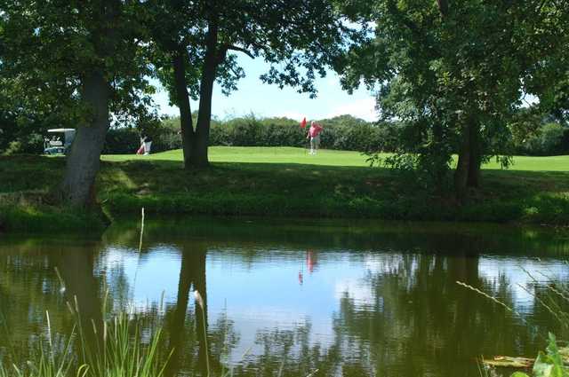 A view over the water of green at Plassey Golf Club