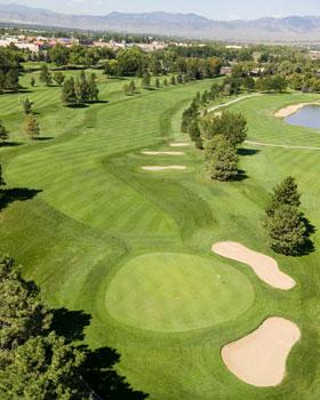 Aerial view of the 1st green at Gold Course from Greg Mastriona Golf Courses at Hyland Hills