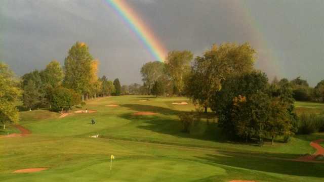A view of rainbow over Vicars Cross Golf Club