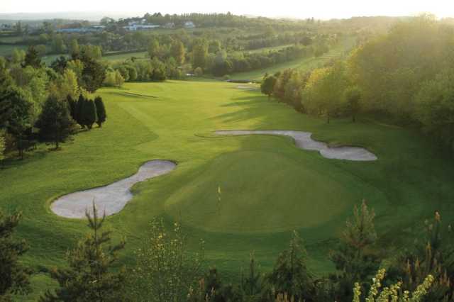 An elevated view of the 14th hole at Dainton Park Golf Club