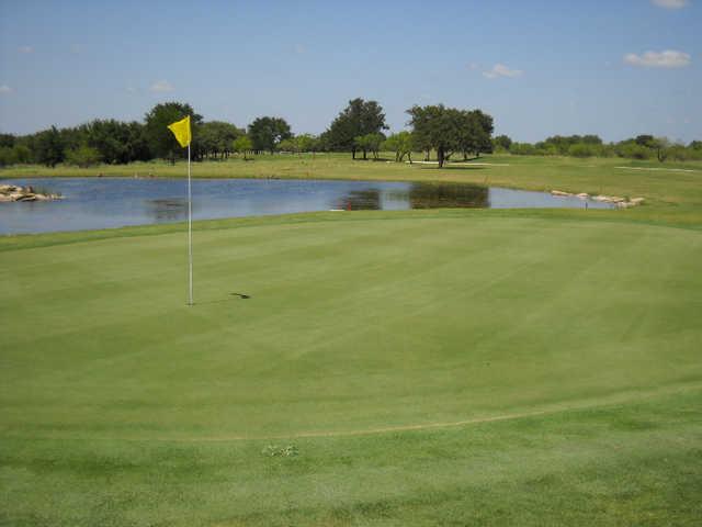 A view of the 15th green at Hideout Golf Club