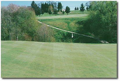 Indian Creek #13: Great par 4! Watch your tee shot. Too much club will put you in the rough or possibly the street. The landing area for your second shot is between 180 and 210 yards and slightly to the right. Your approach shot is over a deep gully to a 
