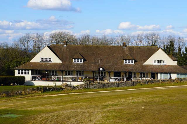 A view of the clubhouse at Cleeve Hill Golf Club