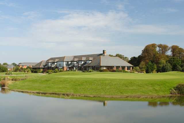 A view of the clubhouse at Cams Hall Estate Golf Club.
