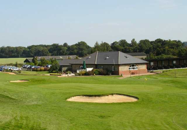 A view of green #9 and clubhouse in background at Wickham Park Golf Club