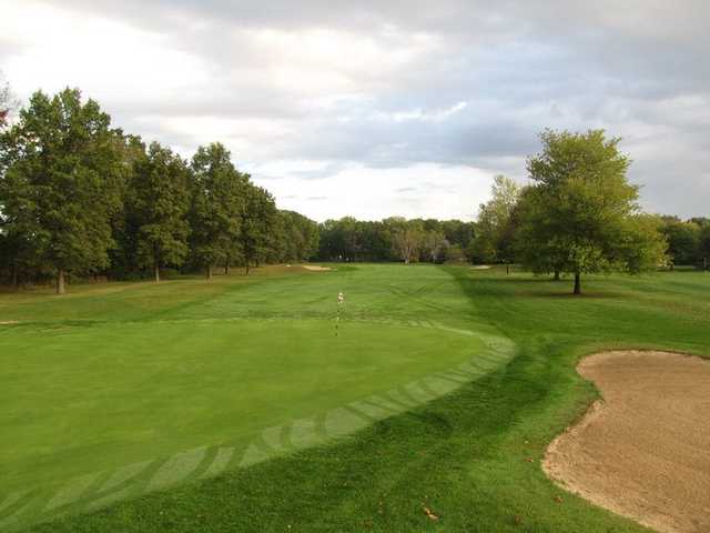 View of a green and fairway at Indian Run Golf Course