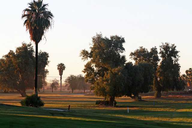 Sunset view of a fairway at Barbara Worth Golf Resort