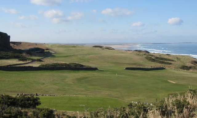 A view from the back tee #3 at Bamburgh Castle Golf Club