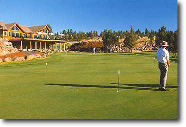 A very large and undulation practice green that is nicely manicured. Chipping is allowed.