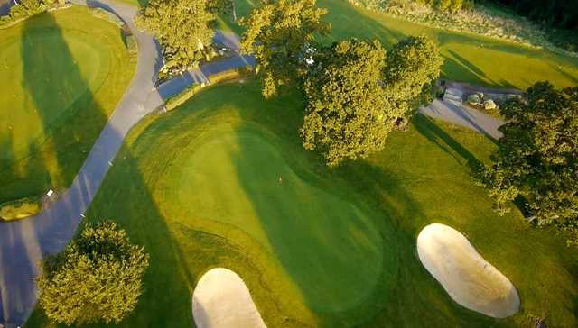 Aerial view of a green and practice putting green at Bristol Golf Club