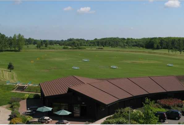 A view of the driving range at Stratford Oaks Golf Club