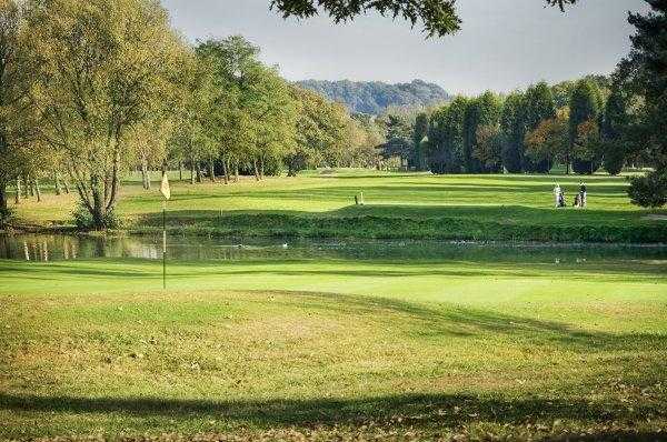 A view of the 6th green with water coming into play at Maxstoke Park Golf Club