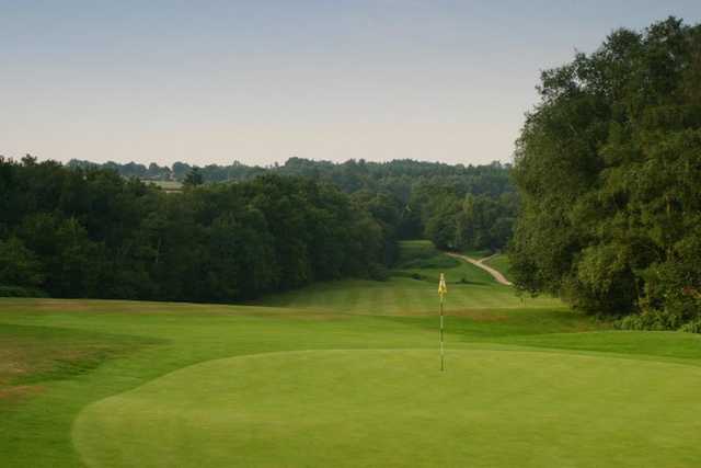 A view of the 9th green at Waterfall Course from Mannings Heath Golf Club