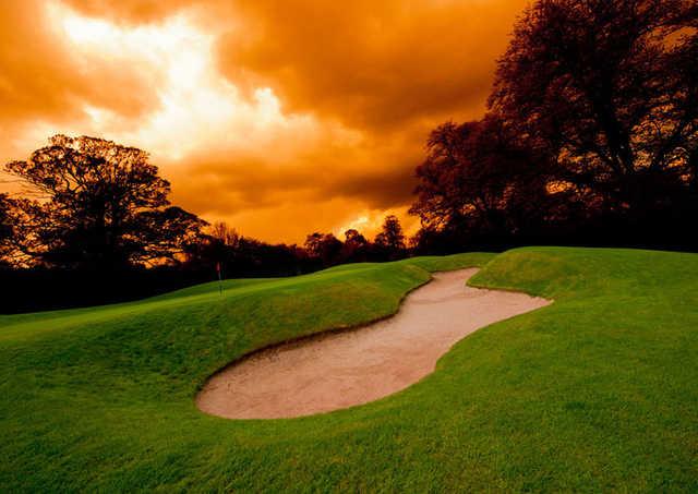 A view of hole #17 protected by bunker at Cookridge Hall Golf Club