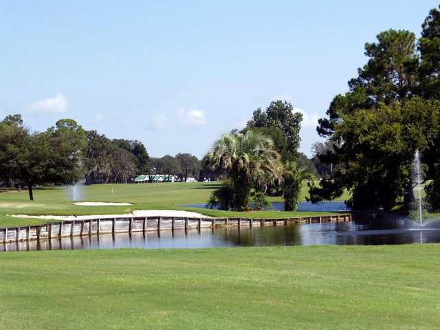 A view of the clubhouse from green #17 at Continental Country Club