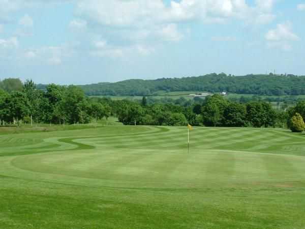 A view of green #18 at Coed-y-Mwstwr Golf Club