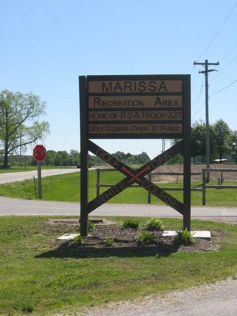 A view of the main entrance to White Oak Golf Course at Marissa Recreation Area
