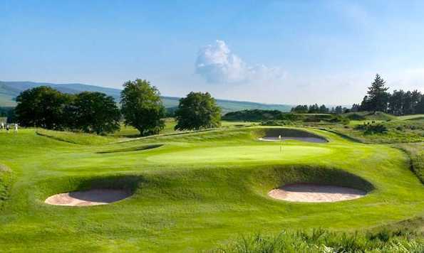 A view of the 8th green at King's Course from Gleneagles Hotel