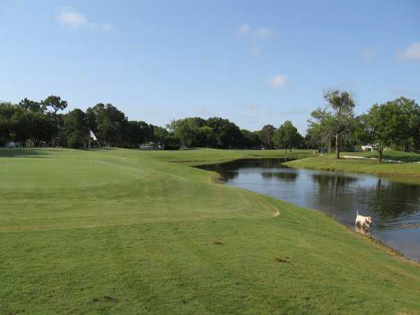 A view of a green with water coming into play at Dubsdread Golf Course