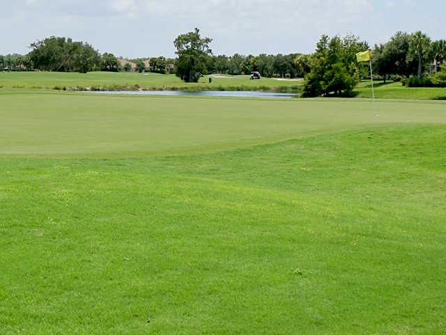 A view of a green with water coming into play at Stoneybrook Golf Club