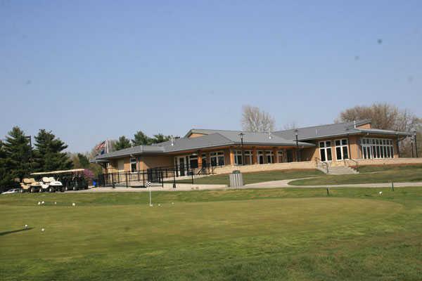 A view of the clubhouse at Tomahawk Hills Golf Course