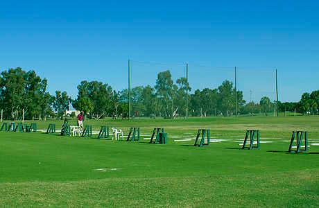 A view of the driving range tees at Landings Golf Club