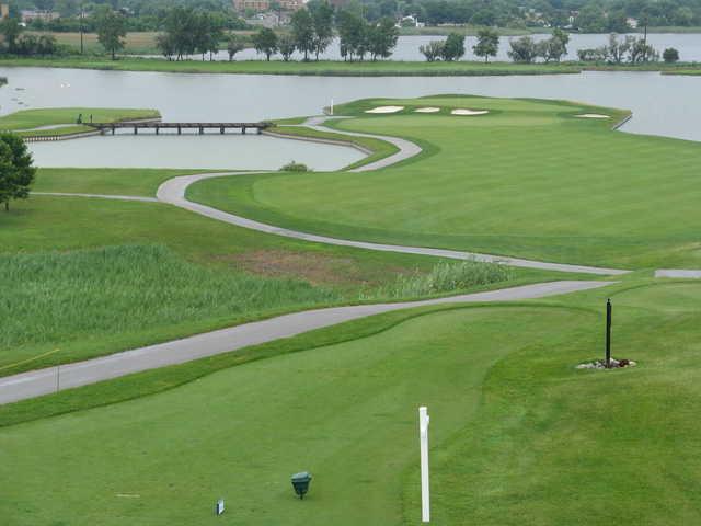 View of a green and fairway at Lost Marsh Golf Course