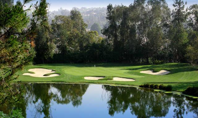 A view of  green #13 at Zaharias Course from Industry Hills Golf Club at Pacific Palms Resort
