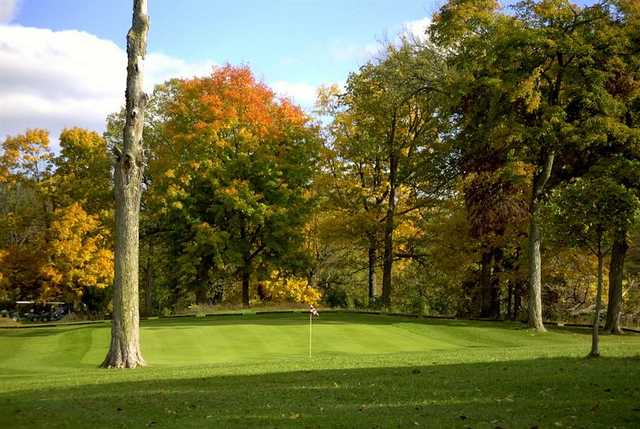 A fall view of a green at Logansport Golf Club