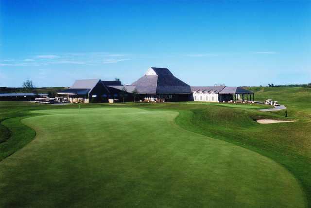 A view of the 18th hole at Lakes Course from Wildcat Golf Club.