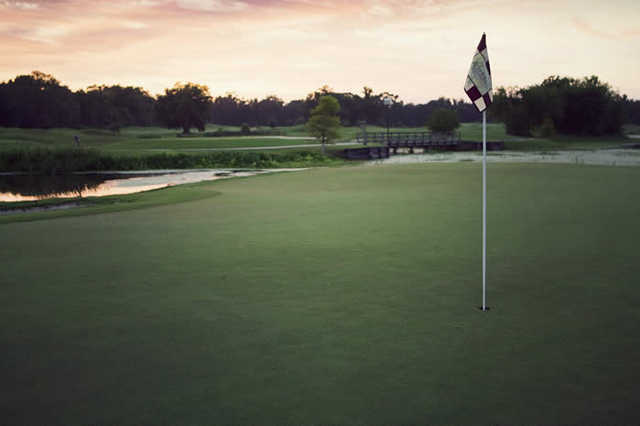 A view of the 18th green from The Atchafalaya at Idlewild