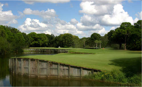 A view of a green at The Groves Golf Course