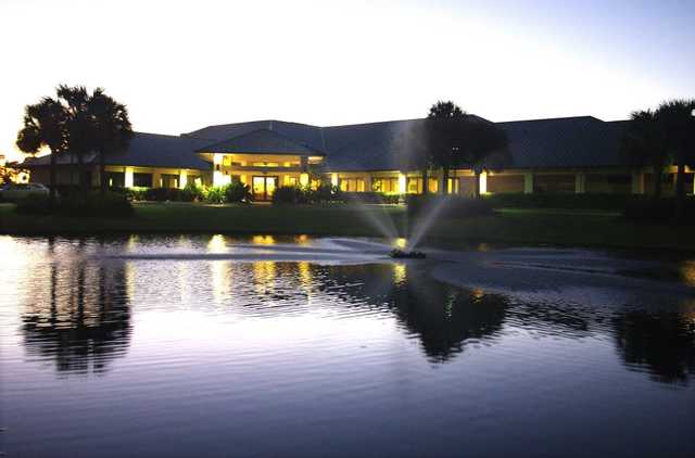 A view over the water of the clubhouse at Palmetto-Pine Country Club