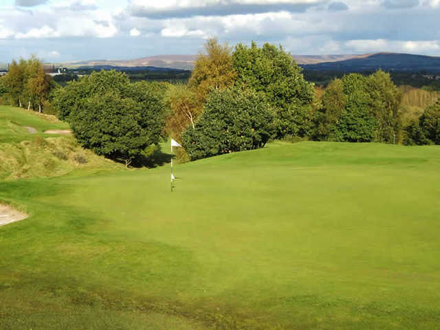 A view of the 2nd green at Reddish Vale Golf Club