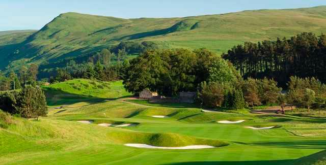 2nd green on the PGA Centenary Course at The Gleneagles Hotel is two tiered, narrow and rises from front to back