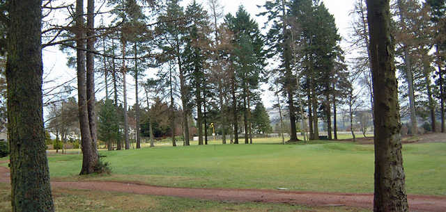 A view of green #8 flanked by bunkers at Auchterarder Golf Club