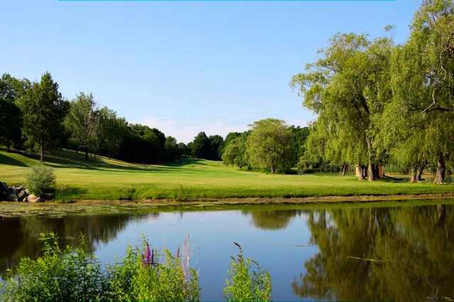 A view over the water of a fairway at Putnam County Golf Course