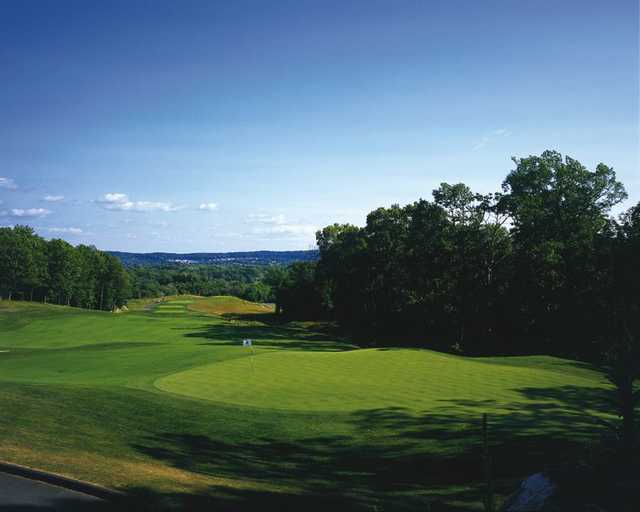 A sunny day view of green #2 at Patriot Hills Golf Club