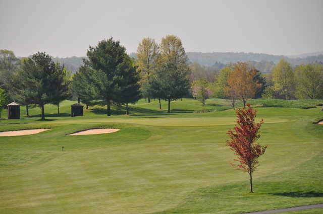A view of hole #17 protected by sand traps at Clustered Spires Golf Course