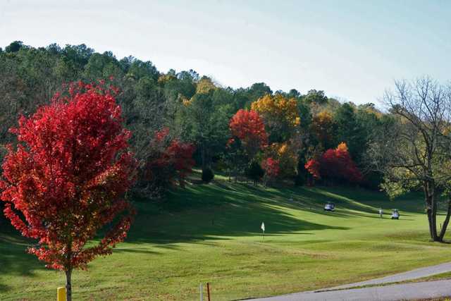 A fall view over a narrow path at Scotsdale Course from Bella Vista Country Club (Jake Greeling)