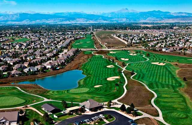 Aerial view of hole #18 at Ute Creek Golf Course.