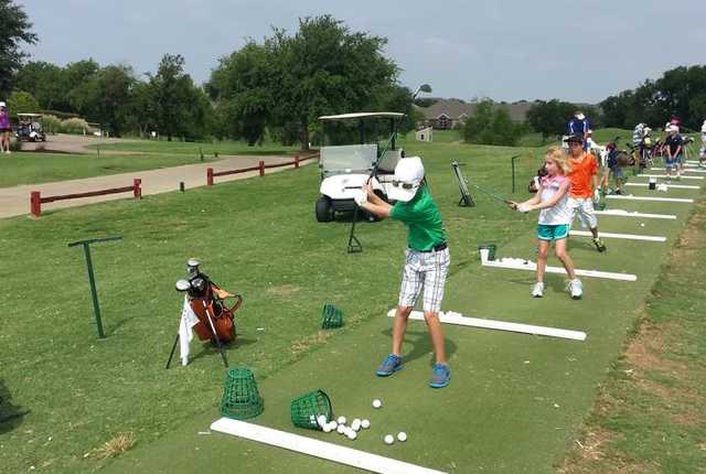 A view of the driving range tees at Ridgeview Ranch Golf Club