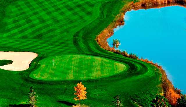 A view of hole #4 protected by a bunker at Ute Creek Golf Course.