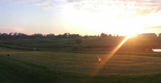 A sunset view of hole #7 at Bulrush Golf Club